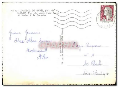 Bilhete postal moderno Castelo de Ravel perto de Lezoux Face Oeste e jardins à la Francaise — Verso