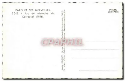 Arco do Triunfo do Carrousel — Paris — editor André LECONTE, n° 3042 — Verso