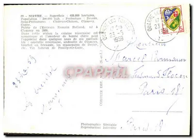 Nièvre — Karta pocztowa turystyczna z mapą i widokami z miejsc — Comptoir Imp. Imp. (wydawca) — Rewers