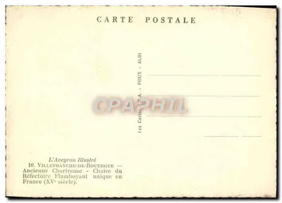 Antigua Cartuja de Villefranche-de-Rouergue — Silla del Refectorio (siglo XV) — Les Cartes A.P.A. - ALBI — Reverso