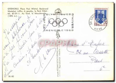 Grenoble — widok na góry z olimpijskimi pierścieniami — Ektachrome wydawnictwa — Rewers