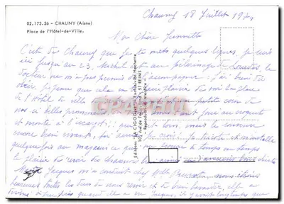 Chauny — Praça do Hôtel-de-Ville — Edições 'LA CIGOGNE' — Verso