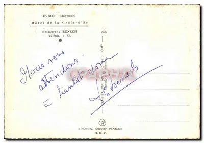 Bilhete postal moderno Evron Hotel De La Croix D'Or Restaurant Benech — Verso
