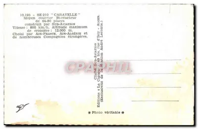 Avion SE 210 'Caravelle' — bi-réacteur moyen courrier — éditeur La Cigogne — Verso