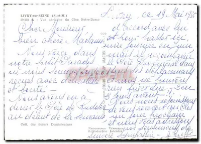 Nowoczesna pocztówka Livry Sur Seine Widok z powietrza z zamku Notre Dame — Rewers