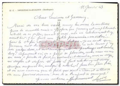 Savignac-les-Églises — widok z lotu ptaka, zamek, klasztor romański i jezioro — n° 12 C — Rewers