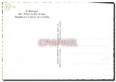 Ponta do Raz de Sein — Tempestade no farol da Velha — Edição GREFF, Paris — Verso
