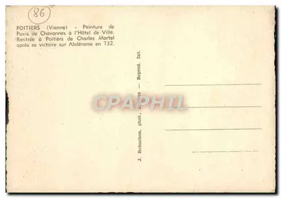Poitiers — Pintura de Puvis de Chavannes no Hotel de Ville — Retorno de Carlos Martel após sua vitória sobre Abdérème em 732 — Verso