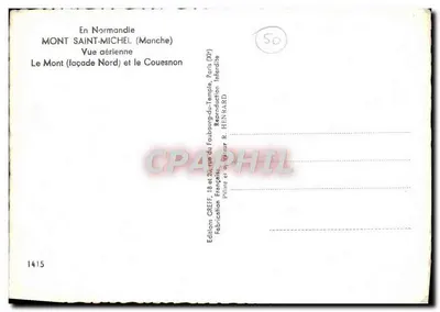 Nowoczesna pocztówka W Normandii Mont Saint Michel Widok z powietrza Mont i Coueson — Rewers