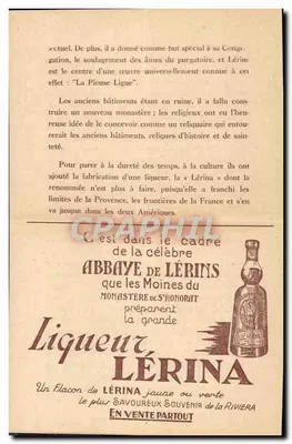 A Abadia de N.-D. de Lérins — Cannes (A.M.) — Breve nota histórica e publicitária — Verso
