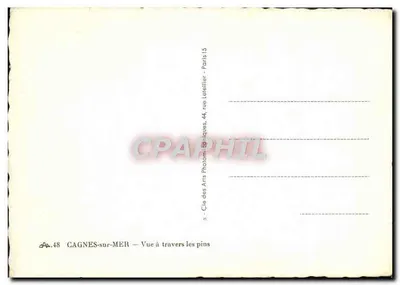 Cagnes-sur-Mer — Widok przez sosny — Cie des Arts Photographiques, Paris — Rewers