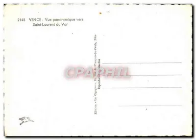 Vence — Panoramavoorstelling richting Saint-Laurent-du-Var — Uitgave 'La Cigogne', 15, rue St-François-de-Paul, Nice — Achterkant
