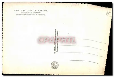 Pavillon de l'Italie — Exposition Internationale Paris 1937 — éditeur H. Ohipaule — Verso