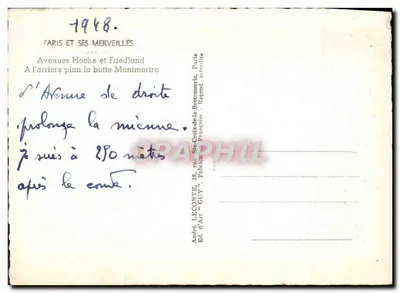 Avenue Hoche et Friedland — vue aérienne depuis la butte Montmartre — éditeur André LECONTE GUY — Verso