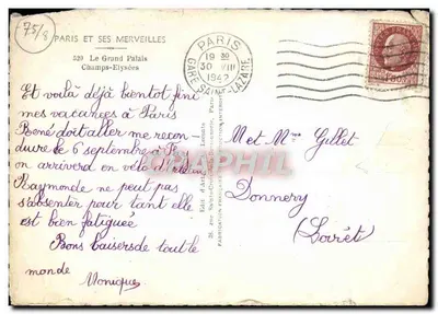 Cartolina d'epoca Parigi E Le Sue Meraviglie Il Grande Palazzo Champs Elysees — Verso