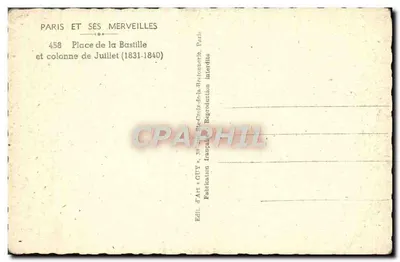 Place de la Bastille — colonne de Juillet (1831-1840) — Édit. d'Art & GUY, Paris — Verso