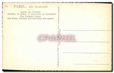 Ogród Tuileries — Pawiak Rohana i Pomnik Gambetta — Wydawnictwo Sztuki Yvon — Rewers