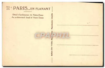 Notre-Dame — détail d'architecture avec gargoyle — Édition d'Art YVON, Paris — Verso