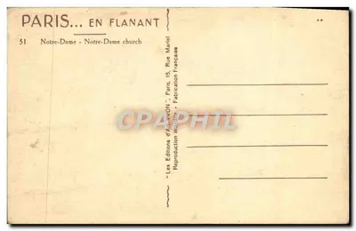 Notre-Dame de Paris — visão da fachada — Edições de Arte AVON — Verso