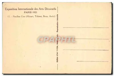 Pavilhão Cres — Exposição Internacional dos Artes Decorativas 1925 — Edição de Arte YVON — Verso