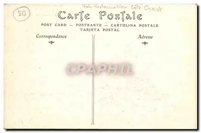 Monte Saint-Michel — Vista tirada da Digue, Lado da Chegada — Editor não identificado, n° de série 50 — Verso