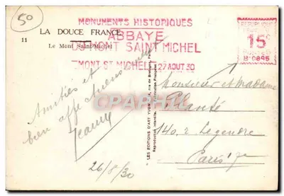 Mont Saint-Michel — widok z wąską trasą kolejową i pojazdem — Yvon, n°11 — Rewers