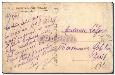 Stara pocztówka Mont St Michel Widok ogólny — Rewers