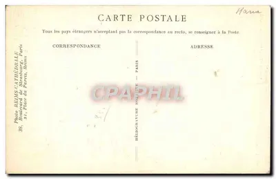 Catedral de Reims — Saint-Nicaise fortemente mutilado durante o incêndio — Cliché L. Doucet — Verso