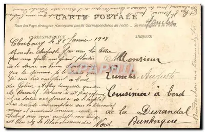 Stara pocztówka Cherbourg — Rewers