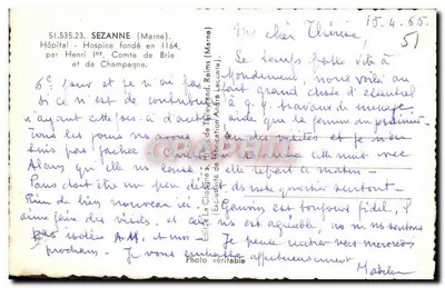 Hospital de Sézanne — Hospital fundado em 1164 — La Cigogne — Verso