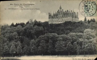 Bilhete postal antigo Boursault O Castelo Visto da Planície