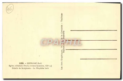 Sculptury z klasztoru w Souillac — Prorok Izajasz — Wydawca Les Arts Graphiques, nr 622 — Rewers