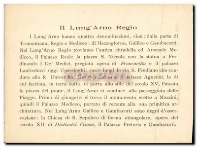 Bilhete postal moderno Lung'arno Regio — Verso