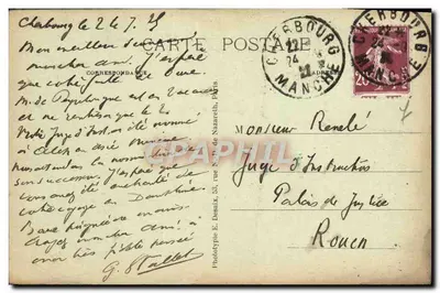 Bilhete postal antigo Landemer Le Castel Vendon também chamado de Grand Castal — Verso