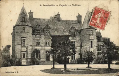 Bilhete postal antigo Tourlaville Fachada Do Castelo