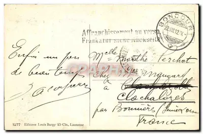 Góry Moutier (Jura bernowski) — L.B. 1277 — Wydawnictwo Louis Burgy & Cie, Lausanne — Rewers