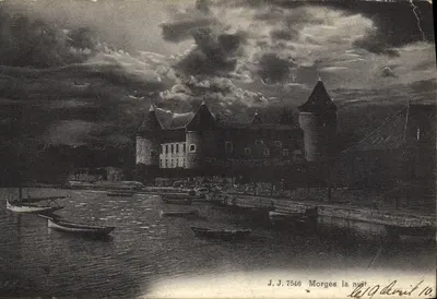 Bilhete postal antigo Morges à noite
