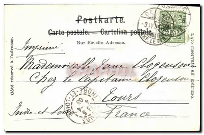 Ginebra – Plaza de las Alpes — vista del lago y las montañas — Chapnaux Frères & Cie, Ginebra, n° 1414 — Reverso