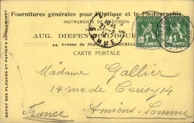 Bruxelas — Fornecimentos gerais para Óptica e Fotografia — Maison Aug. Diefenthal-Bour — 44, Avenida do Meio-Dia — Carte postale
