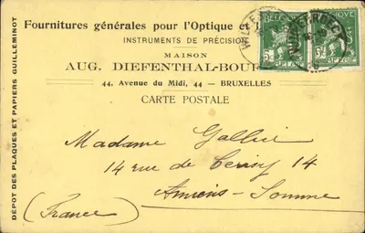 Bruxelas — Fornecimento para Óptica — Maison Aug. Diefenthal-Bour — Carta postal