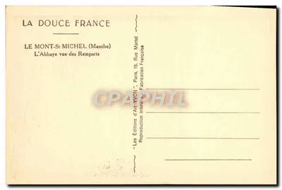 Mont-Saint-Michel, Abbatia — widok z murów obronnych — Les Éditions d'Art Yvon, Paryż — Rewers