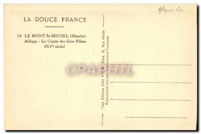 Monte-Santo-Michel — Cripta dos Grandes Pilares — Les Éditions d'Art YvC, Paris — Verso