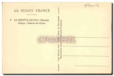 Mont-Saint-Michel - Abpia - Galerie krypty — Wydawnictwo Sztuki Yvon, Paryż — Rewers