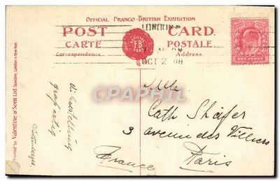 Stara pocztówka Western Avenue Francusko-Brytyjska Wystawa w Londynie 1908 — Rewers