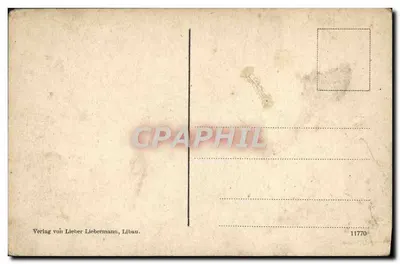 Libau. Petermarkt — mercado animado com igreja e domo em segundo plano — editor Lieber Liebermann, n° 11770 — Verso
