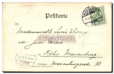 Wiesbaden, Neroberg-Haus — widok z zamku i ogrodu — wydawca nieznany — Rewers