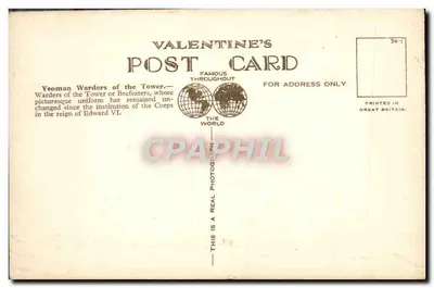 Strażnicy Wieży w Wieży Londyńskiej (10) — Valentine's Postcard — Rewers
