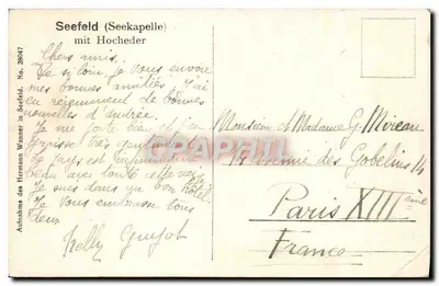 Seefeld in Tirol — vista da capela e das montanhas nevadas — editor Hermann Wanner, n° 28047 — Verso