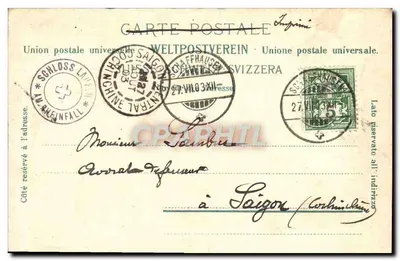 Rheinfall — widok z zamku Laufen am Rheinfall — wydawca L. Blauer's Erben — Rewers