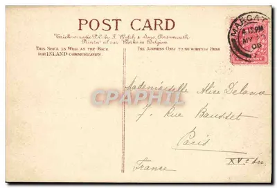 Kąpiel w Newgate Gap, Margate — widok skał i portu — wydawca J. Walsh & Sons, Portsmouth, nr serii jws 508 — Rewers